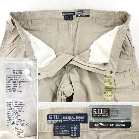 5.11 Tactical Series Cargo Pants Canvas Khaki 74251 Men's "44x32" Real 42x33 NWT - Picture 5 of 12
